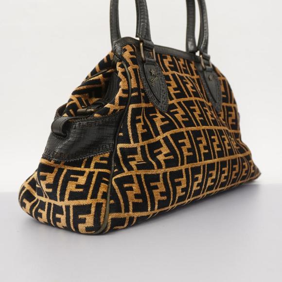 Fendi Tote Bag Zucca Leather Pile Brown Black Women's - Picture 2 of 13